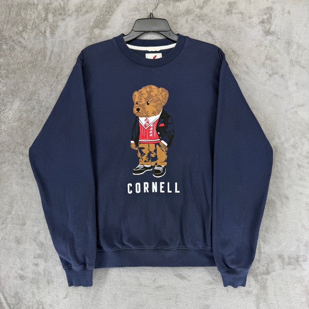 League 91 Cornell University Teddy Bear Graphic Sweatshirt Navy Blue Mens Medium